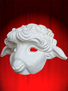 White SHEEP mask made of paper mache to be painted - HALF FACE