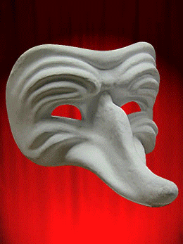 White mask Comedia in paper mache to be painted - Wrinkled Zanni 1