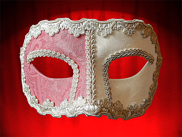 Colombine masks from paper mache and fabrics for masquerade ball and parties