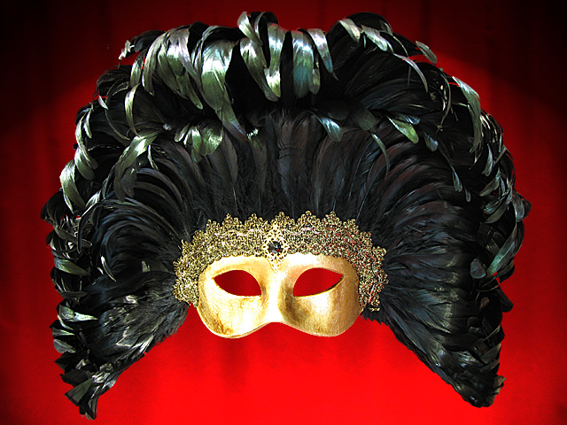 MASCHERA COLOMBINA VENEZIANA ORO PIUME LAG