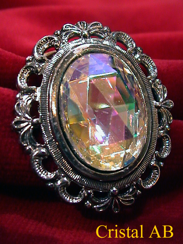 CLIP ARGENTE BAROQUE A CABOCHON FACETTE CRISTAL