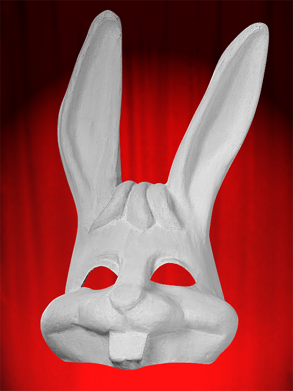 MASQUE de LAPIN (LIEVRE) BLANC en papier mch  peindre - DEMI-VISAGE