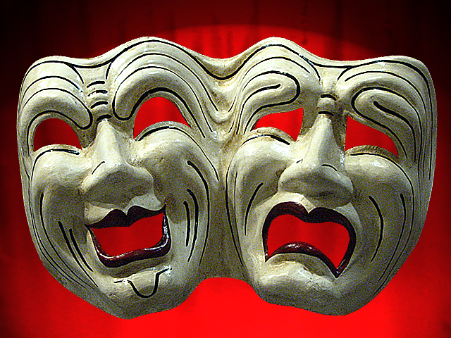 MASQUE COMEDIA DEUX FACES SOUDEES TRAGEDIE et COMEDIE