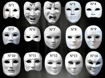 COMPARAISON DES MASQUES VISAGES BLANCS A PEINDRE